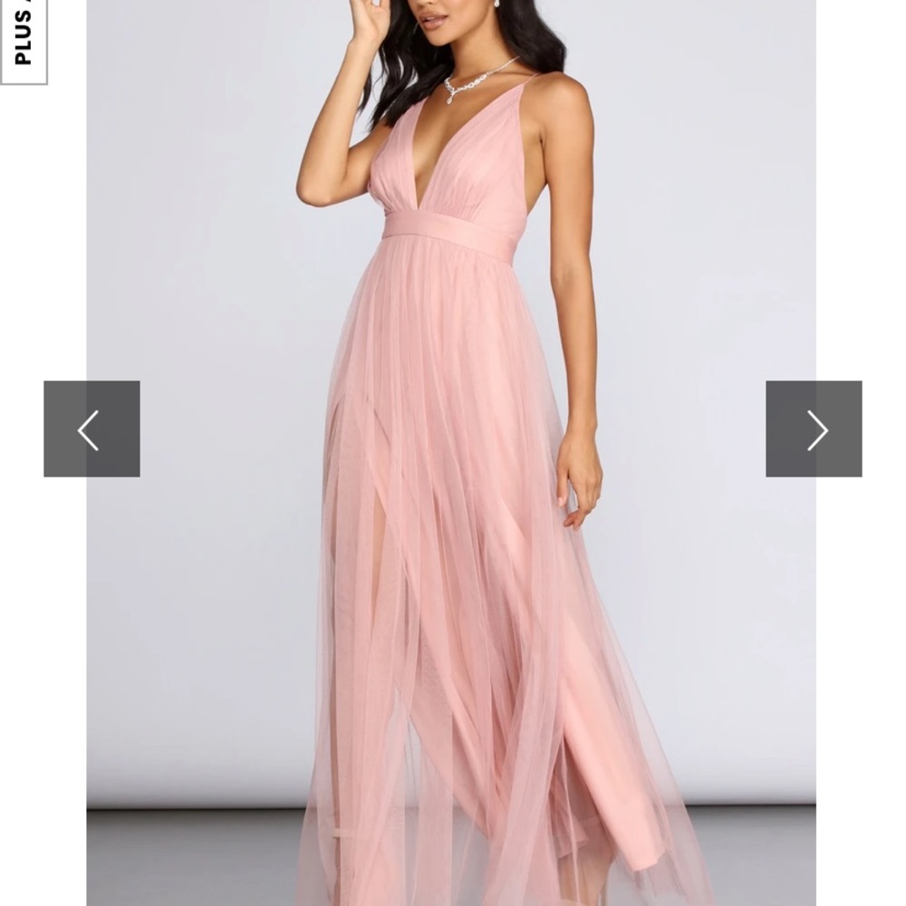 Blush deep v formal tulle dress